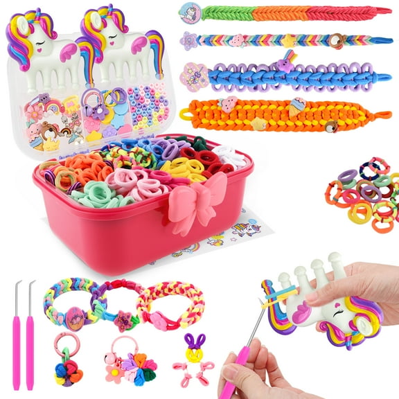 Nicella Bracelet Making Kit for Girls, 1200+Pcs Rubber Bands Bracelet Kit with 2 Unicorn Weaving Loom Tool, Art and Craft Kit Toy, Birthday Gift for Girls Kids 6–12(Red)