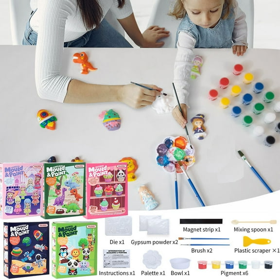 Kids Arts & Crafts Painting Kit with 6 Paints, Plaster Figurines & Accessories - Safe Water-Based DIY Creative Toy for Boys & Girls, Educational Gift Set for Holidays & Birthdays