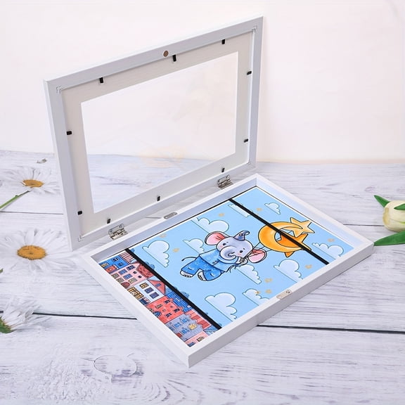 Kids Artwork Frame, Art Display, 10X12.5inStorage, Kids Art DisplayforWall, Rotating Compartment, Child Room Hanging, White, 1 Pc