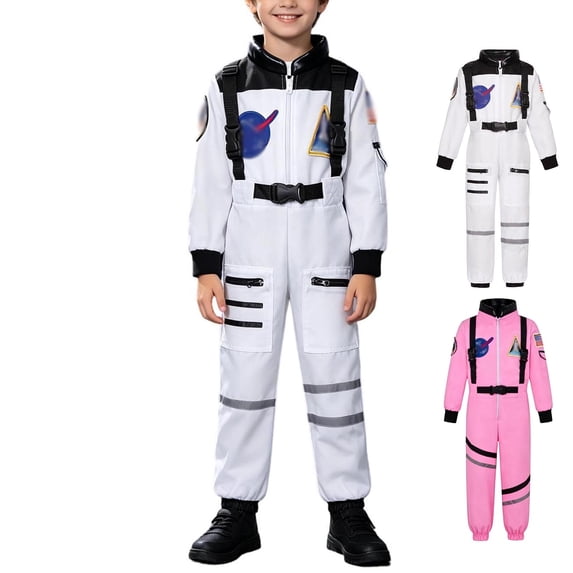 Kids Astronaut Long Sleeve Zip up Jumpsuit Astronaut Outfits Halloween Party Clothes Halloween for Girls Size 5-10 Years