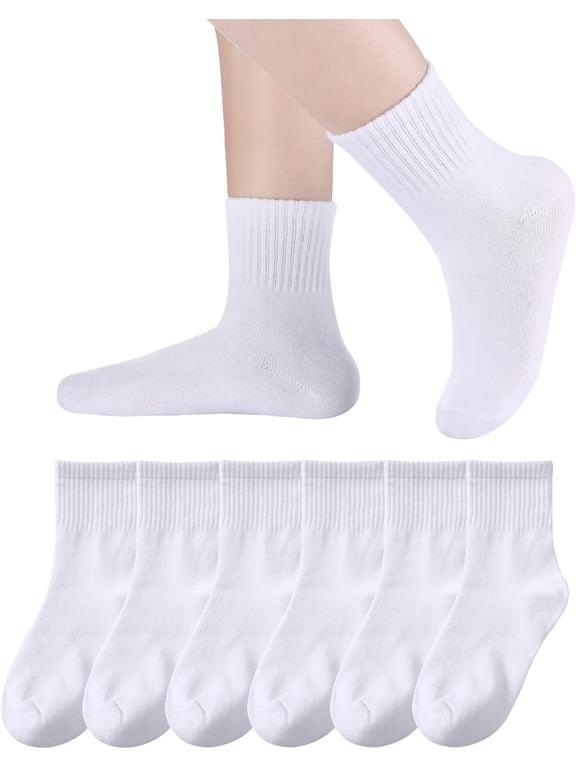 Kids Athletic Crew Socks Boys Girls Cotton School Uniform Casual Basic Socks 6 Pairs
