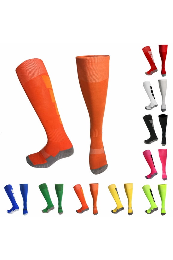 Kids Athletic Soccer Socks, Knee High Socks for Youth Boys Girls Thick Bottom Cushioned Sports Tube Socks Boys Fuzzy Socks Orange 6-13Y