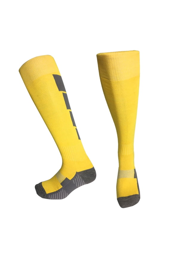 Kids Athletic Soccer Socks, Knee High Socks for Youth Boys Girls Thick Bottom Cushioned Sports Tube Socks Crew Athletic Socks Yellow 6-13Y