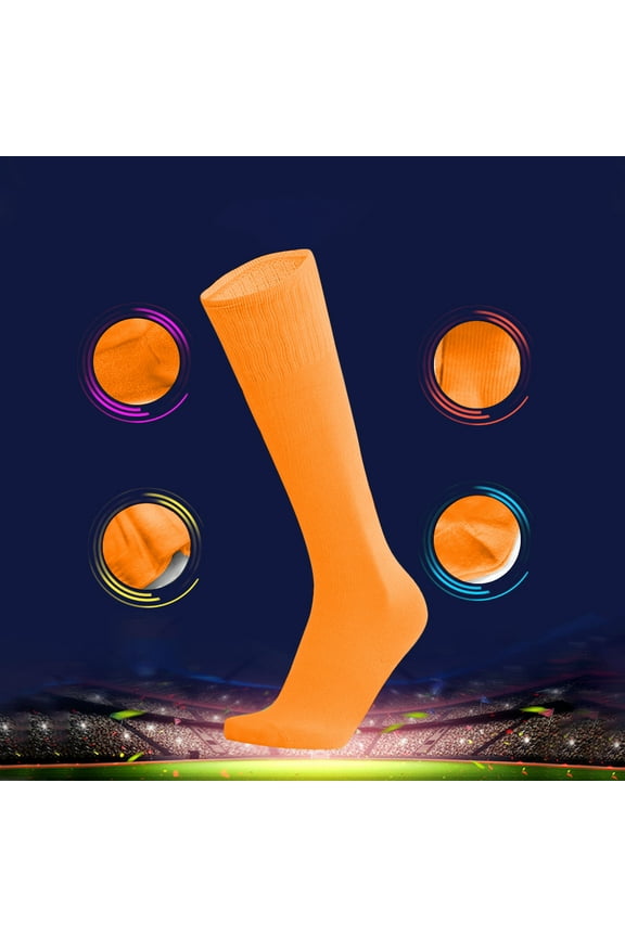 Kids Athletic Soccer Socks, Knee High Socks for Youth Boys Girls Thick Bottom Cushioned Sports Tube Socks Slouchy Socks for Girls Orange 6-14Y