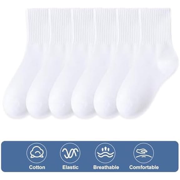 Kids Athletic Socks 6-8 Years Old, 6 Pairs Boys Girls White Cotton Crew Sock 8-10 10-12 Years