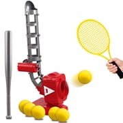 Kids Auto Baseball Pitching Machine, 2 in 1 Adjustable Angles Electronic Baseball Tennis Training Equipment & Batting Practice Toys for Youth, Outdoor Sports Toys Backyard Game