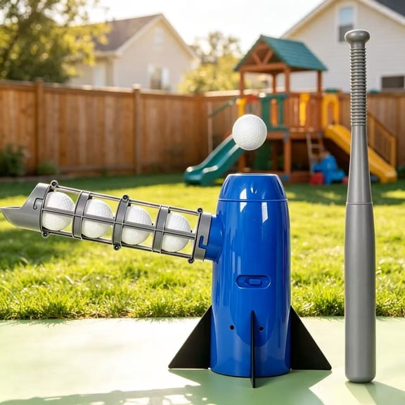 Kids Automatic Baseball Pitching Machine, Outdoor Baseball Toy Set with Bat & 5 Practice Balls, Backyard Batting Game for Boys Girls Age 5+