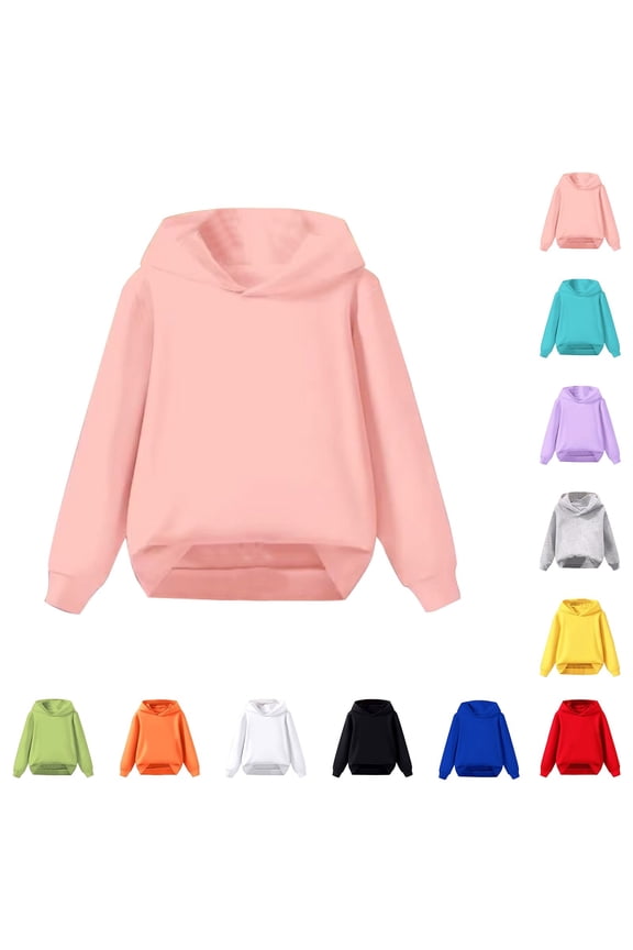 Kids Autumn Solid Color Hooded Pullover Sweater Middle Large Children