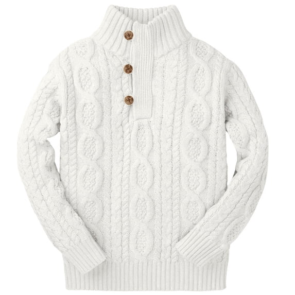 Kids Autumn Winter Button Turtle Neck Knit Sweater Boys Cable Knit Pullover