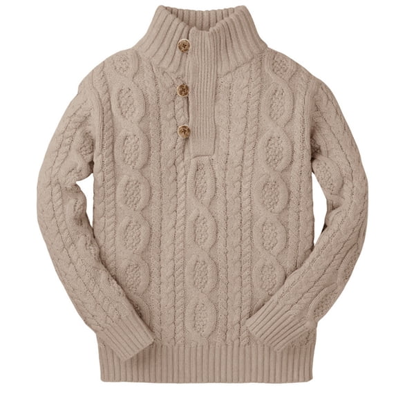 Kids Autumn Winter Button Turtle Neck Knit Sweater Boys Cable Knit Pullover
