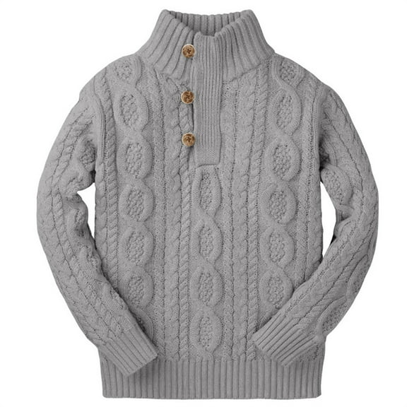 Kids Autumn Winter Button Turtle Neck Knit Sweater Boys Cable Knit Pullover