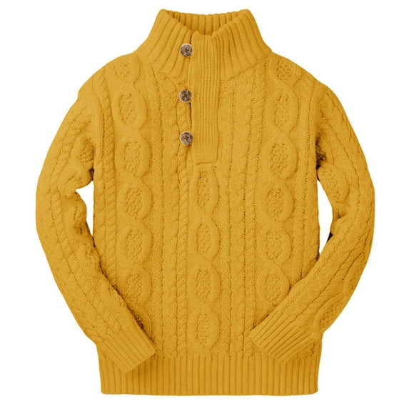 Kids Autumn Winter Button Turtle Neck Knit Sweater Boys Cable Knit Pullover