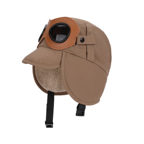 Kids Aviator Hat and Goggles Retro Lei Feng Cap – Warm Fleece Ear Protection Winter Hat for Children Motorcycle Riding(Coffee)