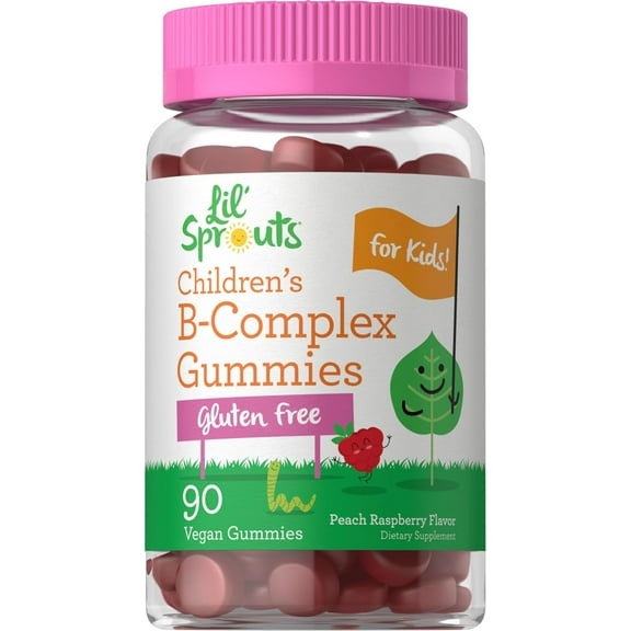 Kids B Complex | 90 Gummies | Peach Raspberry Flavor | Non-GMO, Gluten Free & Vegan Supplement | by Lil' Sprouts