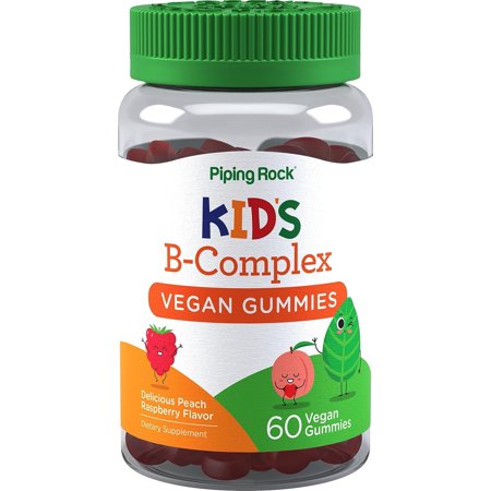 Kids B Vitamin Complex | 60 Gummies | Vegan Formula | Peach Raspberry Flavor | by Piping Rock