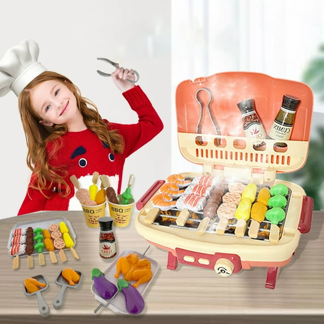 Kids BBQ Grill Toy, Barbecue Kitchen Cooking Playset with Realistic