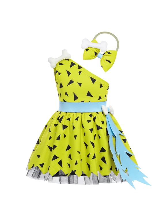 Kids Baby Bam Bam Costume Flintstone Costume Caveman Cavegirl Historical Stone Age Themed Birthday Outfit for Girls Boys Halloween Cosplay Dress Up Photo Shoot 2-3 Years Girl - Green
