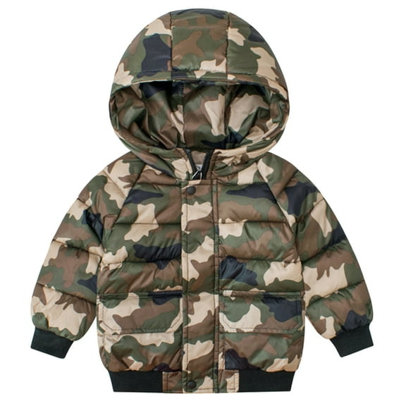 Kids Baby Boy Hooded Zippin Puffer Jacket Camouflage Hoodie Down Outwear 1-8Y