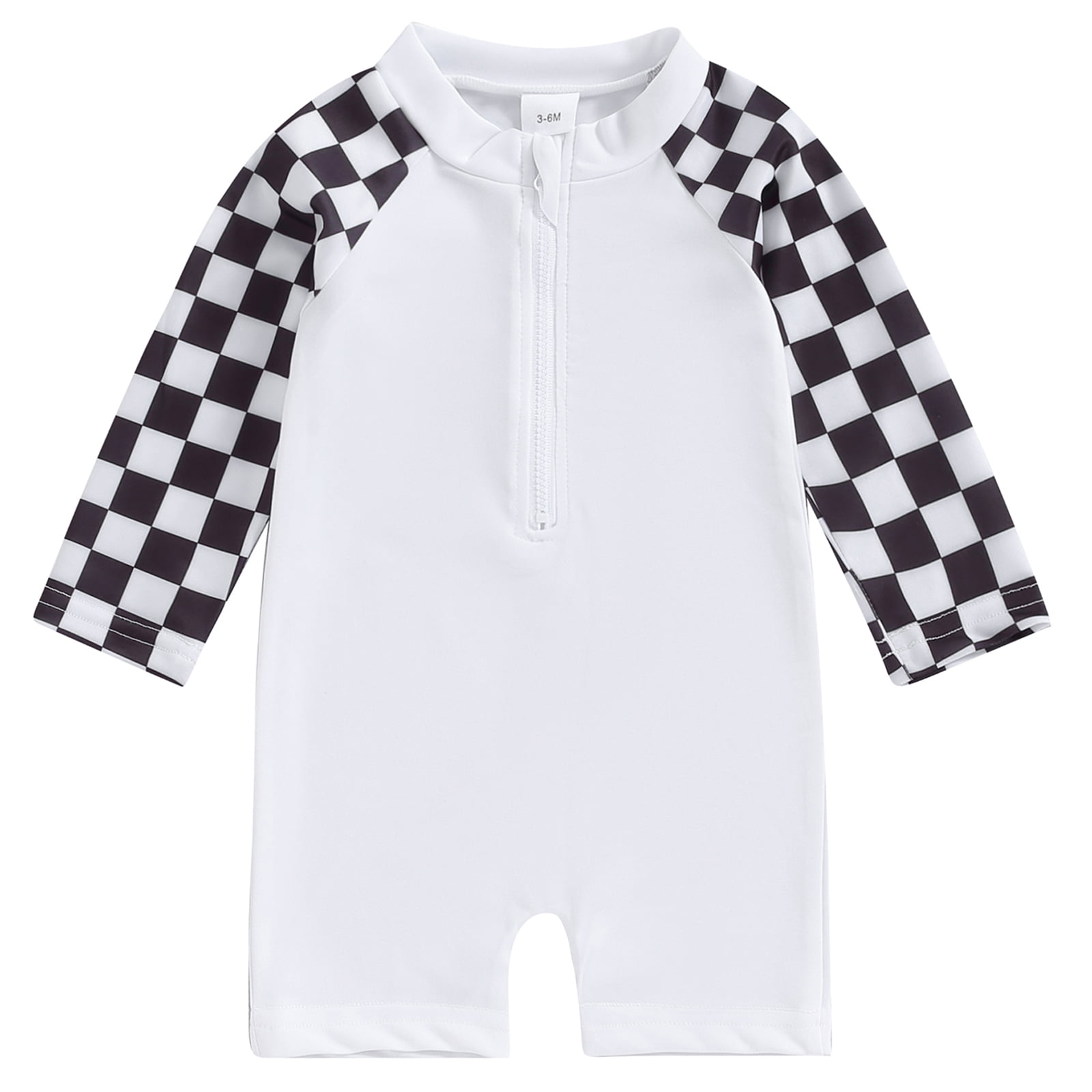 Kids Baby Boys Bathing Suit Checkerboard Long Sleeve Zipper Rash Guard