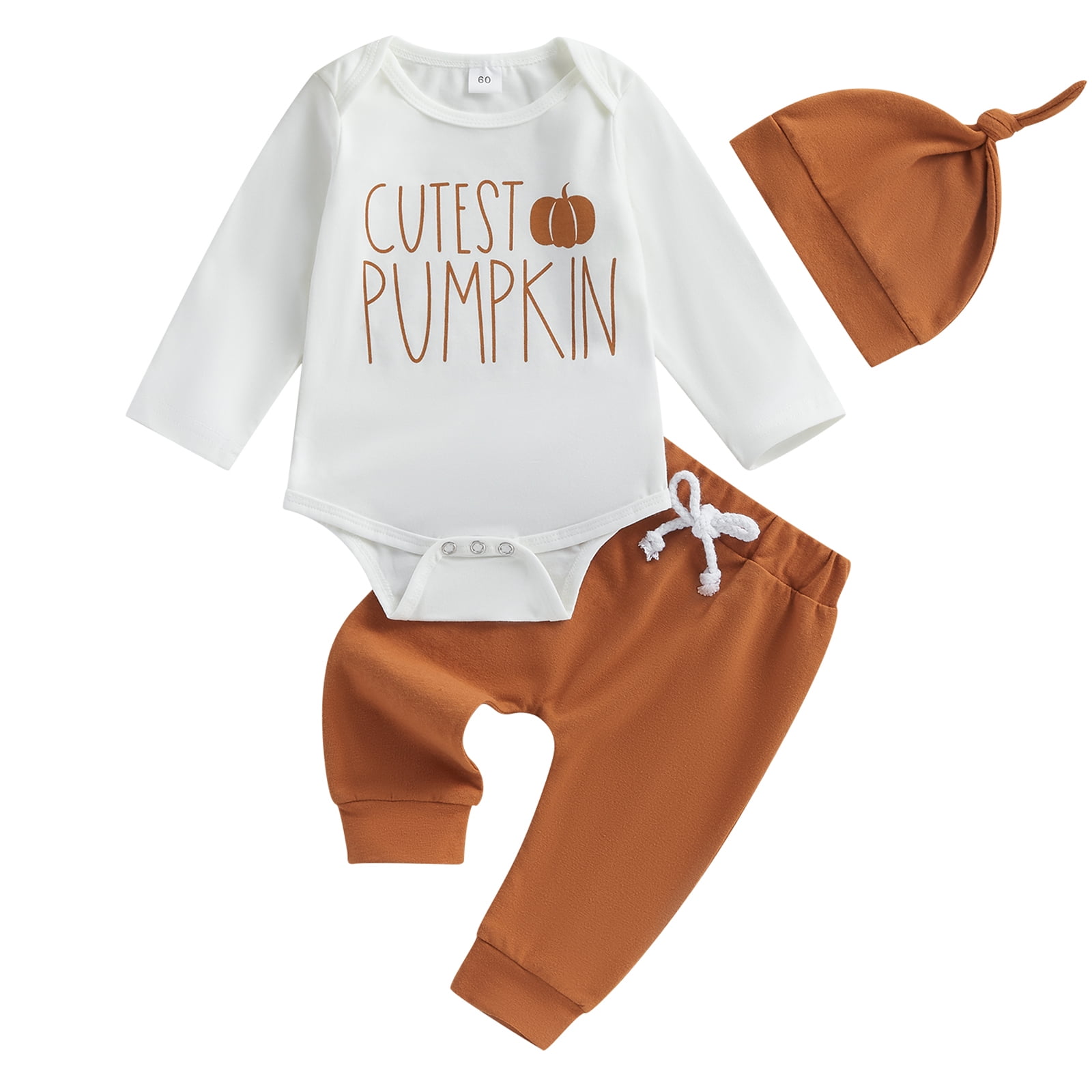 Kids Baby Boys Fall Outfits Set Pumpkin Print Long Sleeve Rompers and