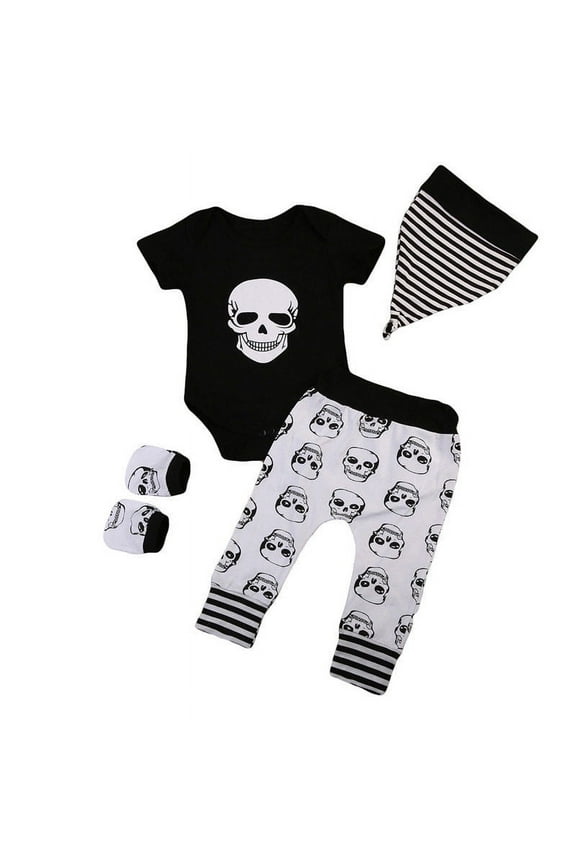 Kids Baby Boys Girls Halloween Clothes Nightmare Skull Short Sleeve Shirt RomperGrimace Pants Trousers Outfits