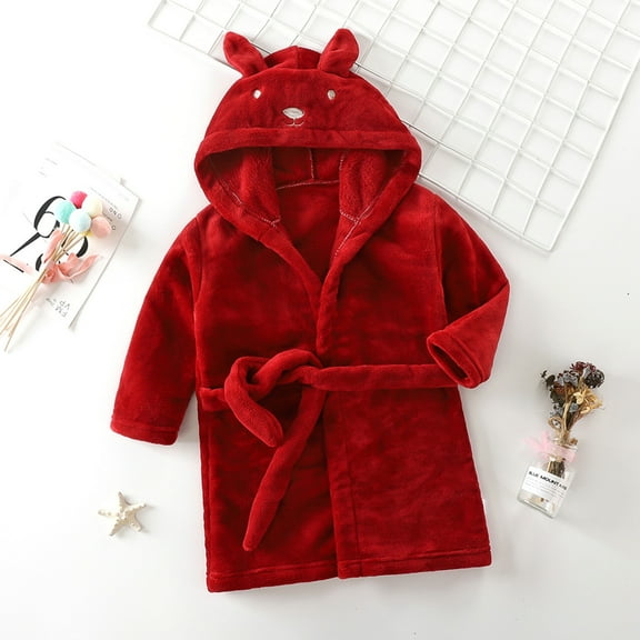 Kids Baby Boys Girls Hooded Warm Flannel Towel Robe Bathrobe Soft Pajamas Sleepwear 7-8 Years
