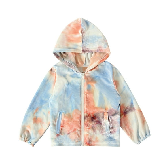 Kids Baby Boys Girls Tie-dye Casual Jacket Hooded Coat Fashion Long Sleeves Gradient Color Sweatshirt Zipper Sports Clothes