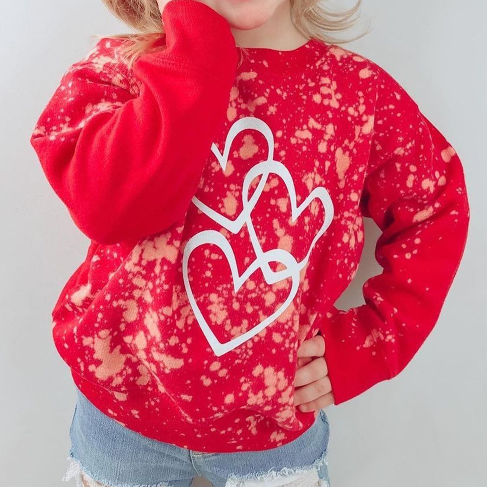 Kids Baby Boys Girls Valentine's Day Jumper Heart Print Long Sleeve