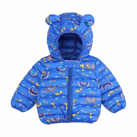 Kids Baby Boys Girls Winter Coat Toddler Baby Boys Girls Autumn Winter Light Down Padded Jacket Hooded Zipper Jacket Coat Blue 1-2 Years