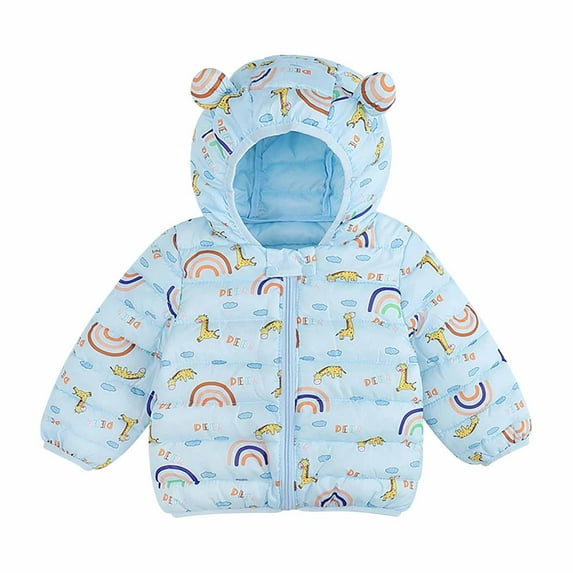 Kids Baby Boys Girls Winter Coat Clearance Sale Toddler Baby Boys Girls Autumn Winter Light Down Padded Jacket Hooded Zipper Jacket Coat Light Blue 5-6 Years