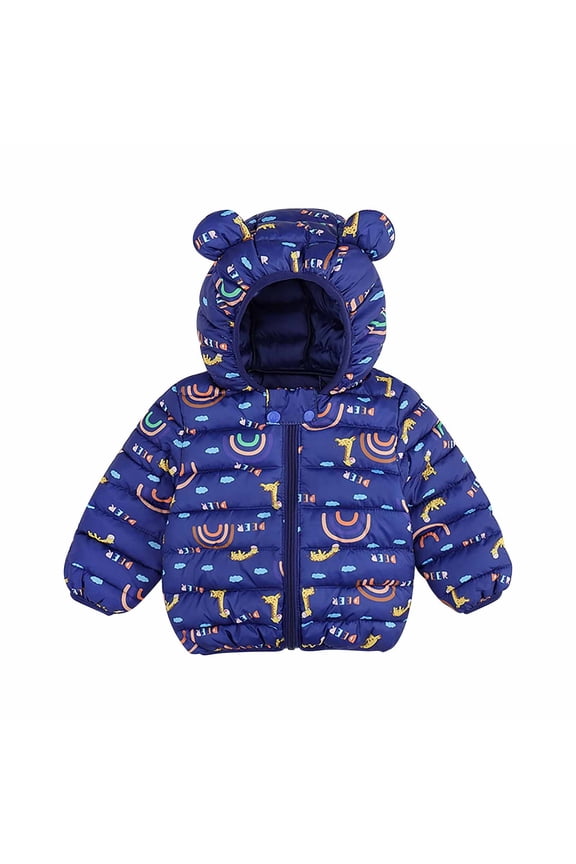 Kids Baby Boys Girls Winter Coat Toddler Baby Boys Girls Autumn Winter Light Down Padded Jacket Hooded Zipper Jacket Coat Navy 2-3 Years