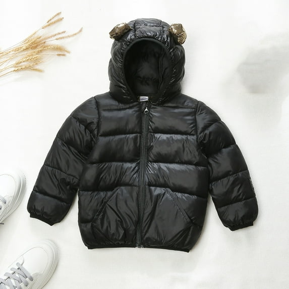 Kids Baby Boys Girls Winter Down Coats Bear Ear Hooded Jackets Lining Warm Outwear Light Puffer Padded Jacket Baby Boy Girl Winter Clothes Size 5-6