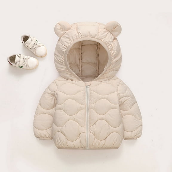 Baby Girl Boy Winter Down Coat Cute Bear Ear Hooded Jacket Warm Outerwear Light Weight Windproof Puffer Padded Winter Clothes 6T