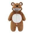 thumbnail image 1 of Kids Baby Boys Romper Toddler Bodysuit Cartoon Animals Cosplay Cute Bear Jumpsuit Winter Autumn Flannel Fleece Zipper Romper Brown 18-24 Months, 1 of 5