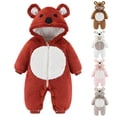 thumbnail image 1 of Kids Baby Boys Romper Toddler Bodysuit Cartoon Animals Cosplay Cute Bear Jumpsuit Winter Autumn Flannel Fleece Zipper Romper Red 18-24 Months, 1 of 5