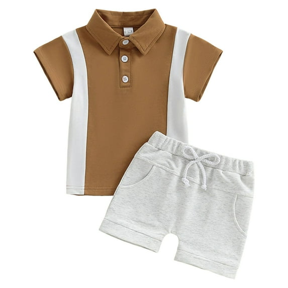 Kids Baby Boys Summer 2PCS Outfits Set Short Sleeve Polo Shirt Tops Solid Color Shorts Clothes Suit Relaxed Fit Suits Toddler Checkered Shorts 3T