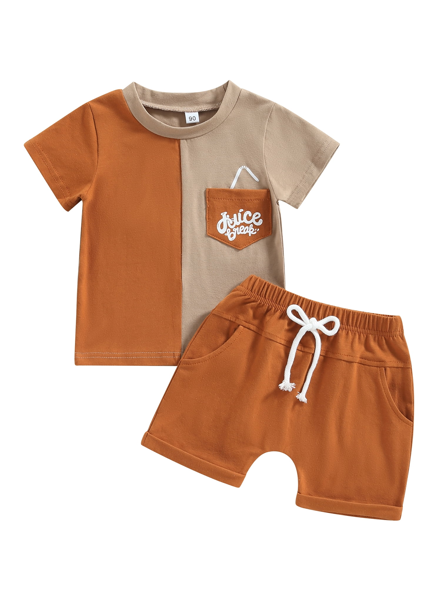 2-piece Kid Boy Letter Print Colorblock Tee and Elasticized Shorts Set