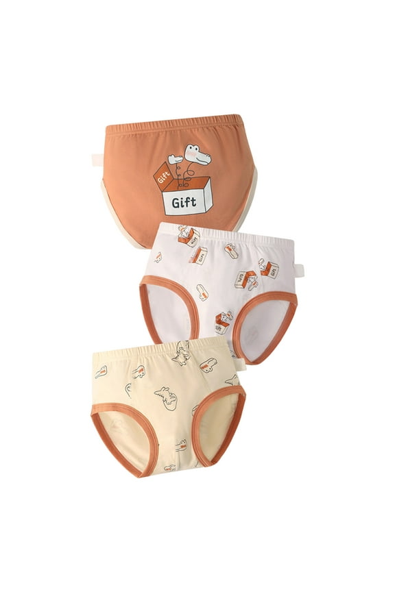 Kids Baby Boys Underpants Cute Cartoon Print Underwear Shorts Cotton Ruffled Briefs Trunks 3PCS Orange 2 Years-3 Years