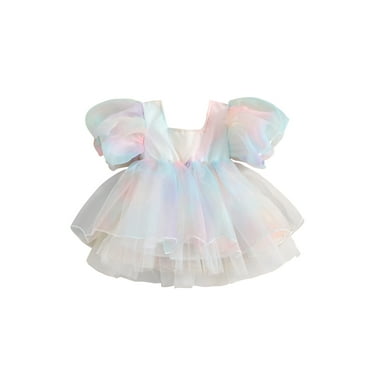 Kids Baby Girl Clothes Bubble Sleeve Mesh Colorful Princess Dresses Tulle Tutu Dress1-5Y
