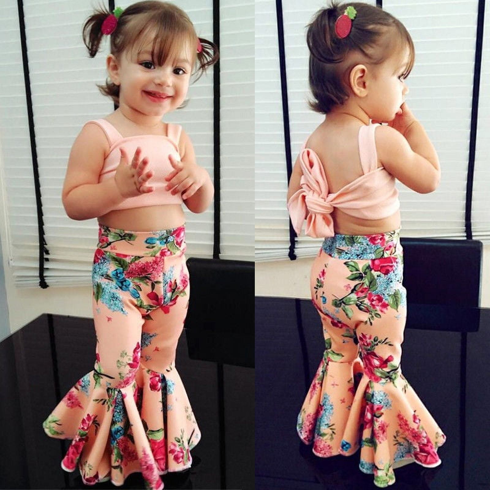 Kids Baby Girl Floral Bra Crop Tops Bell-bottoms Pants Outfit