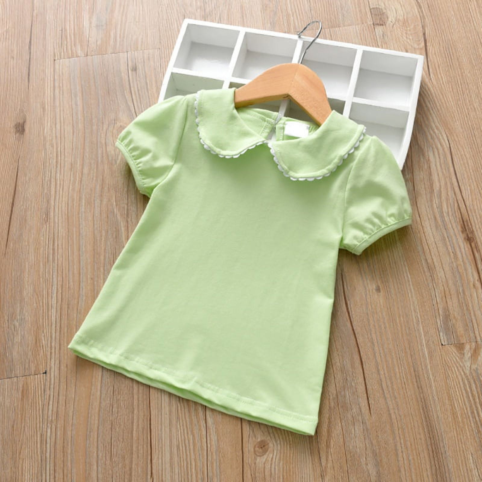 Kids Baby Girl Long Sleeve Collar Shirt Toddler White Blouse Puff Short Sleeve T Shirt Solid Color Basic Top Bottom 6 Months 6Y Walmart