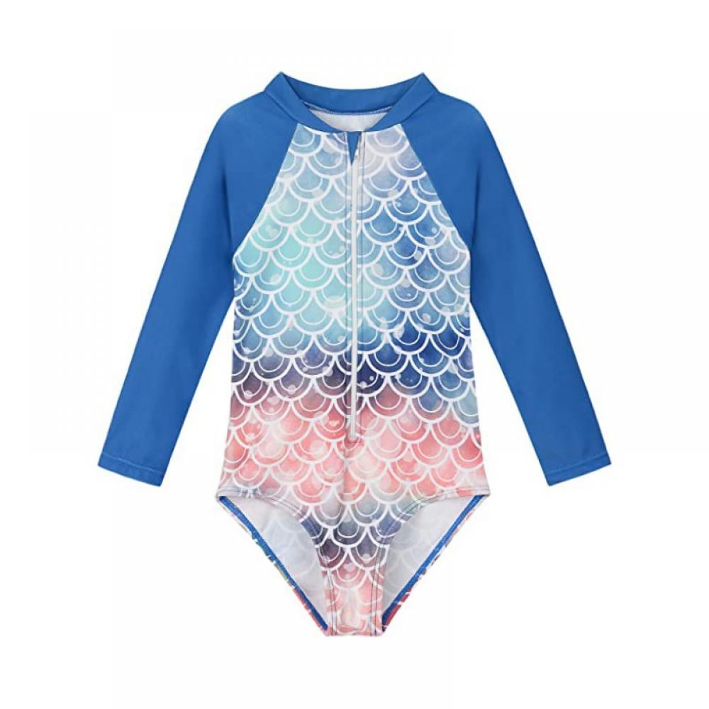 Kids Baby Girl One Piece Long Sleeve Bathing Suit Rash Guard Swimsuit ...