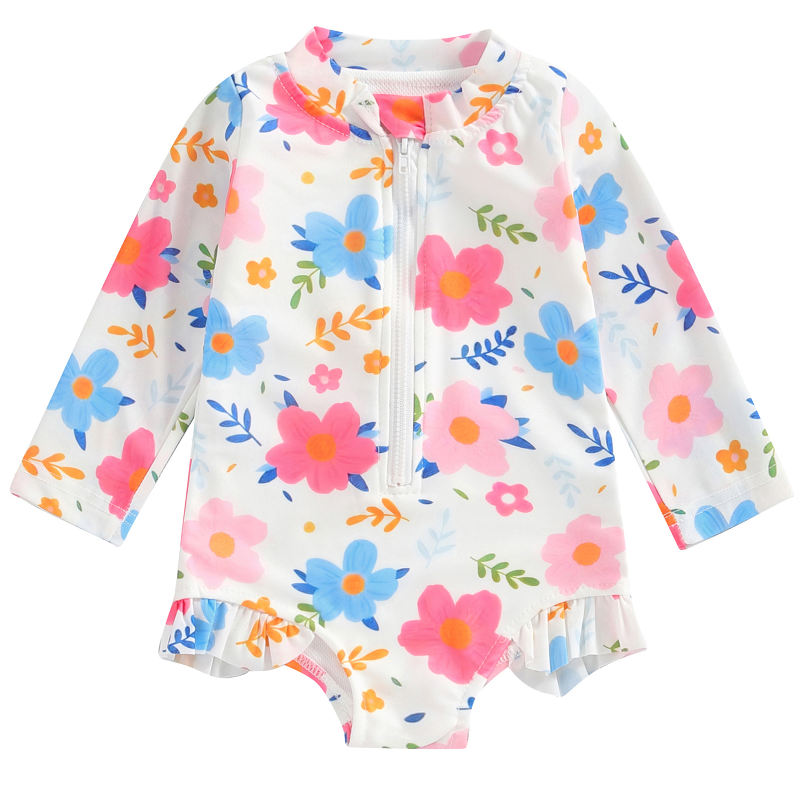 Kids Baby Girl Rash Guard Swimsuits Summer Floral Zipper Long Sleeve ...