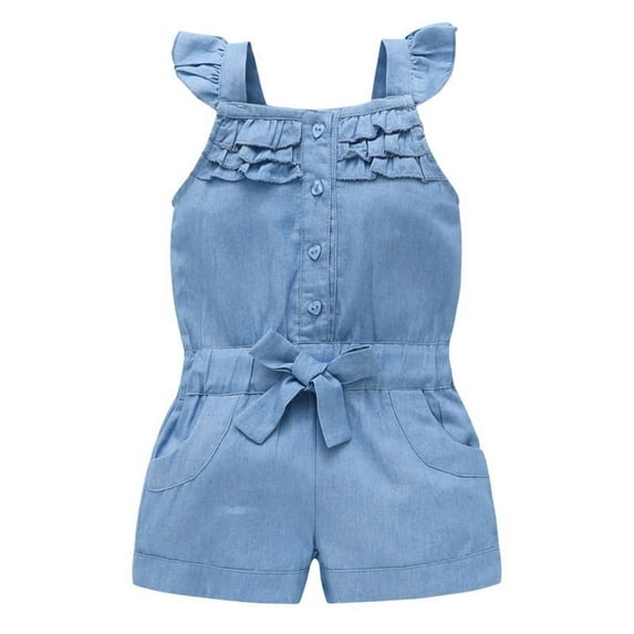 Kids Baby Girl Ruffle Denim Jumpsuit Outfits Toddler Summer Clothes