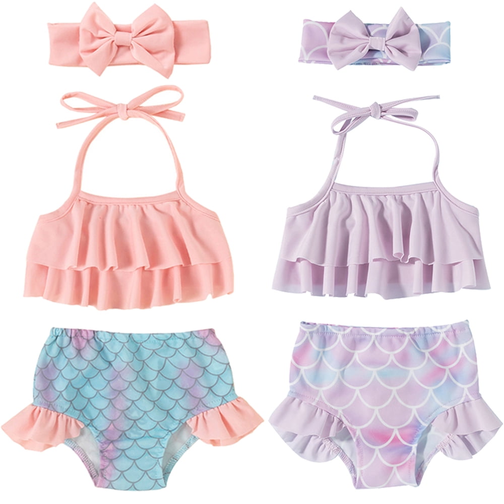 Kids Baby Girl Ruffle Top Bikini Set Mermaid Scale Swimwear Swimsuit