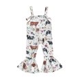 thumbnail image 1 of Kids Baby Girl Suspender Jumpsuit Casual Summer Bull Head Floral Print Rompers Flared Pants for Toddler, 1 of 10
