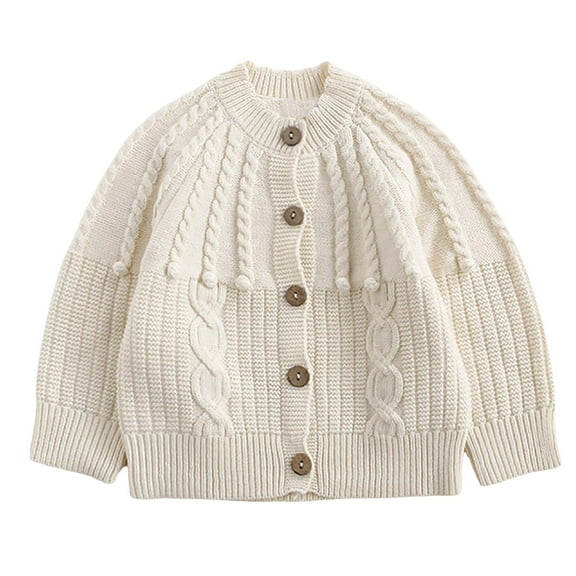 Kids Baby Girl Sweater Fall Winter Striped Color Block Embroidery Coat Long Sleeve Button Up Open Front Knit Sweater Tops,Beige 2,18 Months