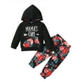 thumbnail image 1 of Kids Baby Girl Toddler MAMA's Outfit Clothes Hoodies Hooded Tops Floral Pants 2Pcs Set, 1 of 8