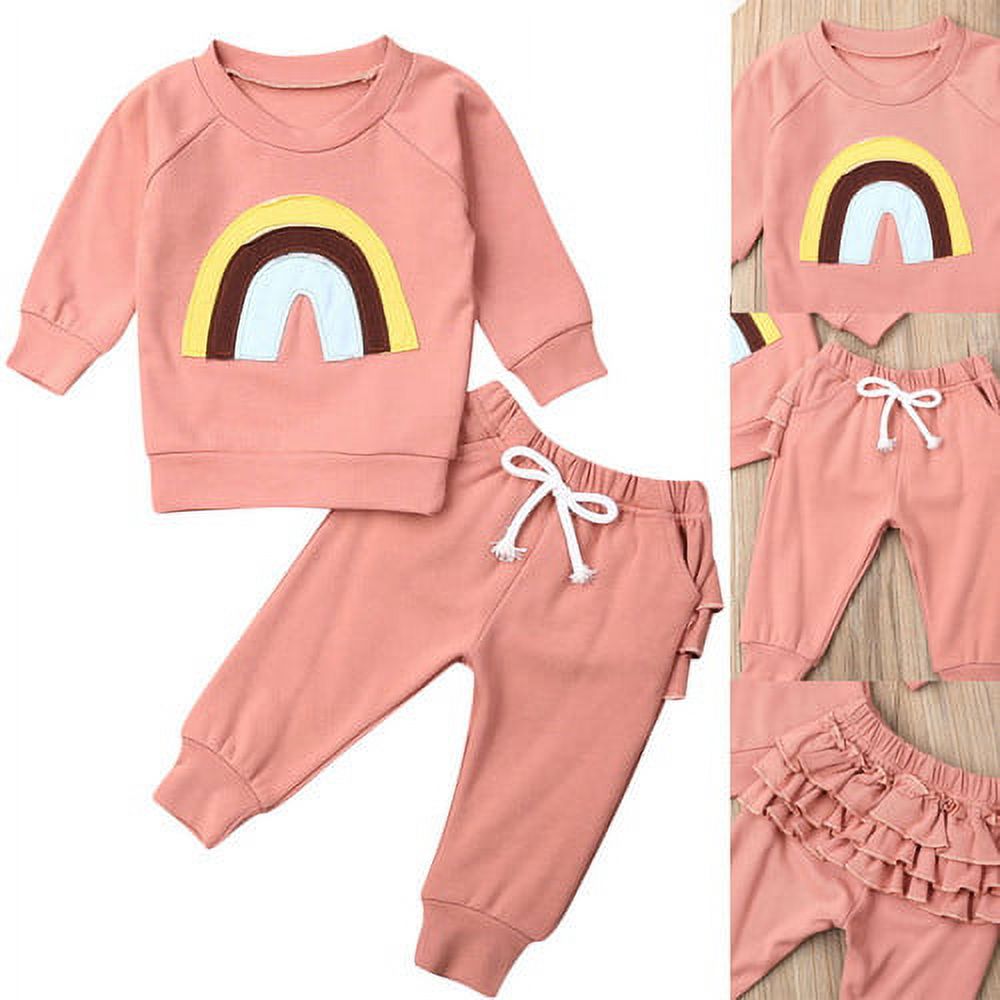Kids Baby Girl Tracksuits Sweatshirts Tops+Ruffles Pants 2Pcs Baby Girl Outfits Tracksuit Set - image 1 of 5