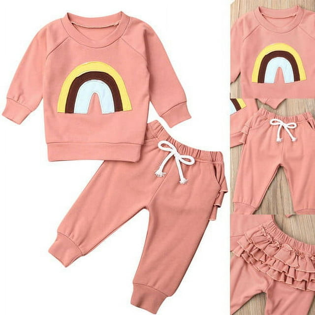 Kids Baby Girl Tracksuits Sweatshirts Tops+Ruffles Pants 2Pcs Baby Girl Outfits Tracksuit Set